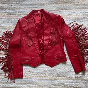 Vintage Western Red Leather Fringe Jacket